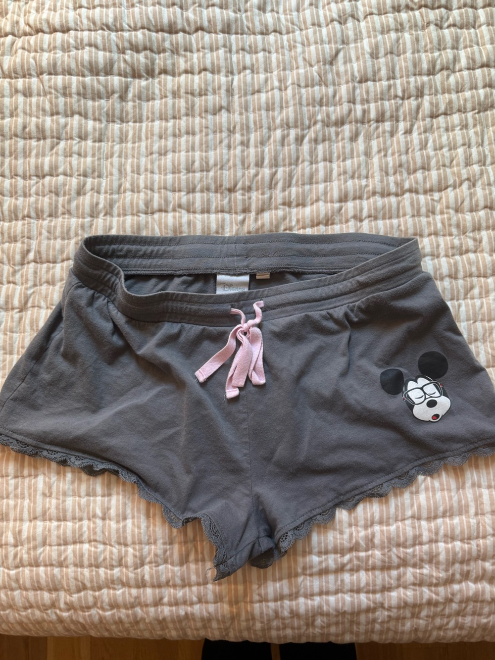 Disney Gray Minnie Mouse Lounge Shorts with Pink Drawstring